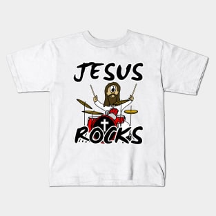 Jesus Rocks Drums Drum Kit Christian Drummer Funny Kids T-Shirt